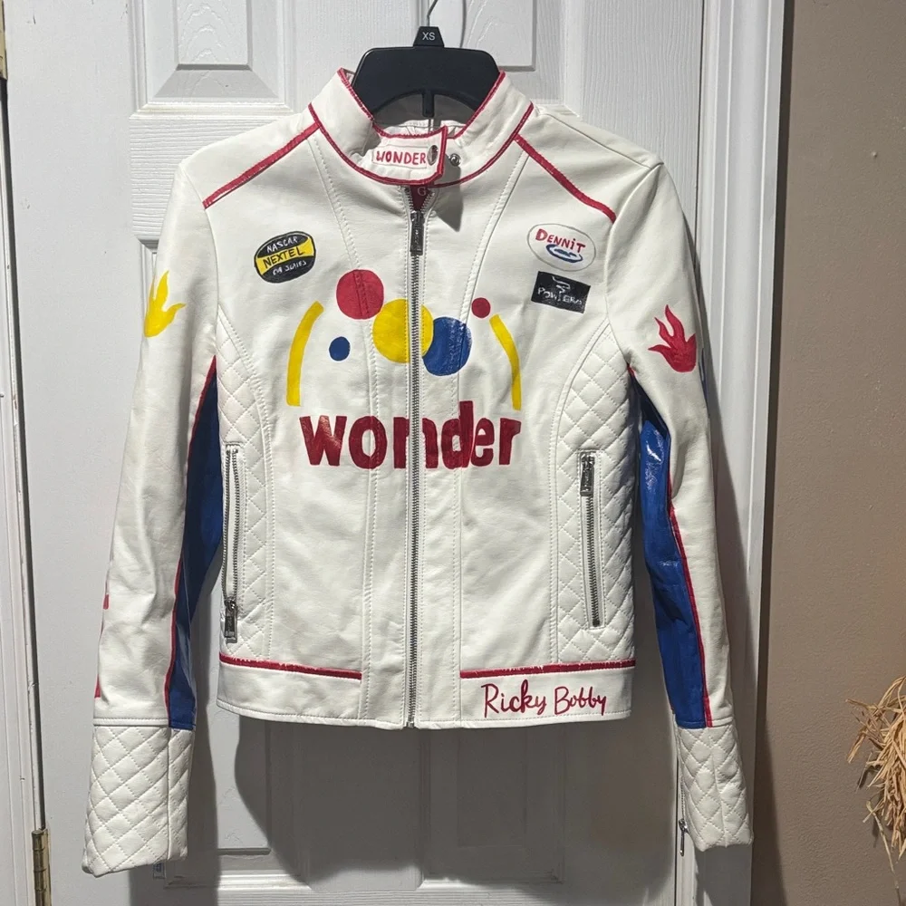 Next White and Blue women’s leather Jacket with Colorful Accents - Picture 2 of 6